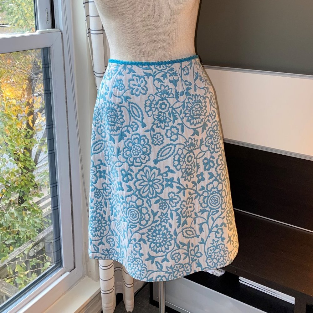 Kate Hill Blue Floral Tapestry A-Line Skirt Very Pretty Spring Summer US6   - L